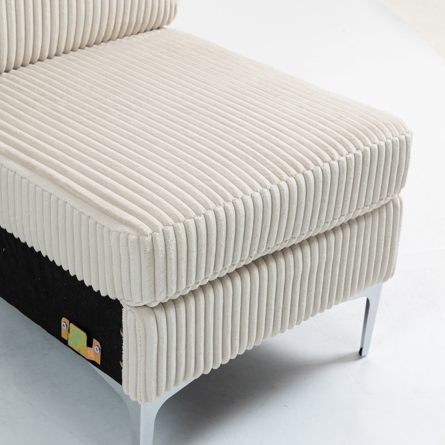 Modular Sectional Sofa Armless Seat Module, Corduroy Sectional Couch, Single Couch Modular Armless Accent Chair with Back Cushion, Beige