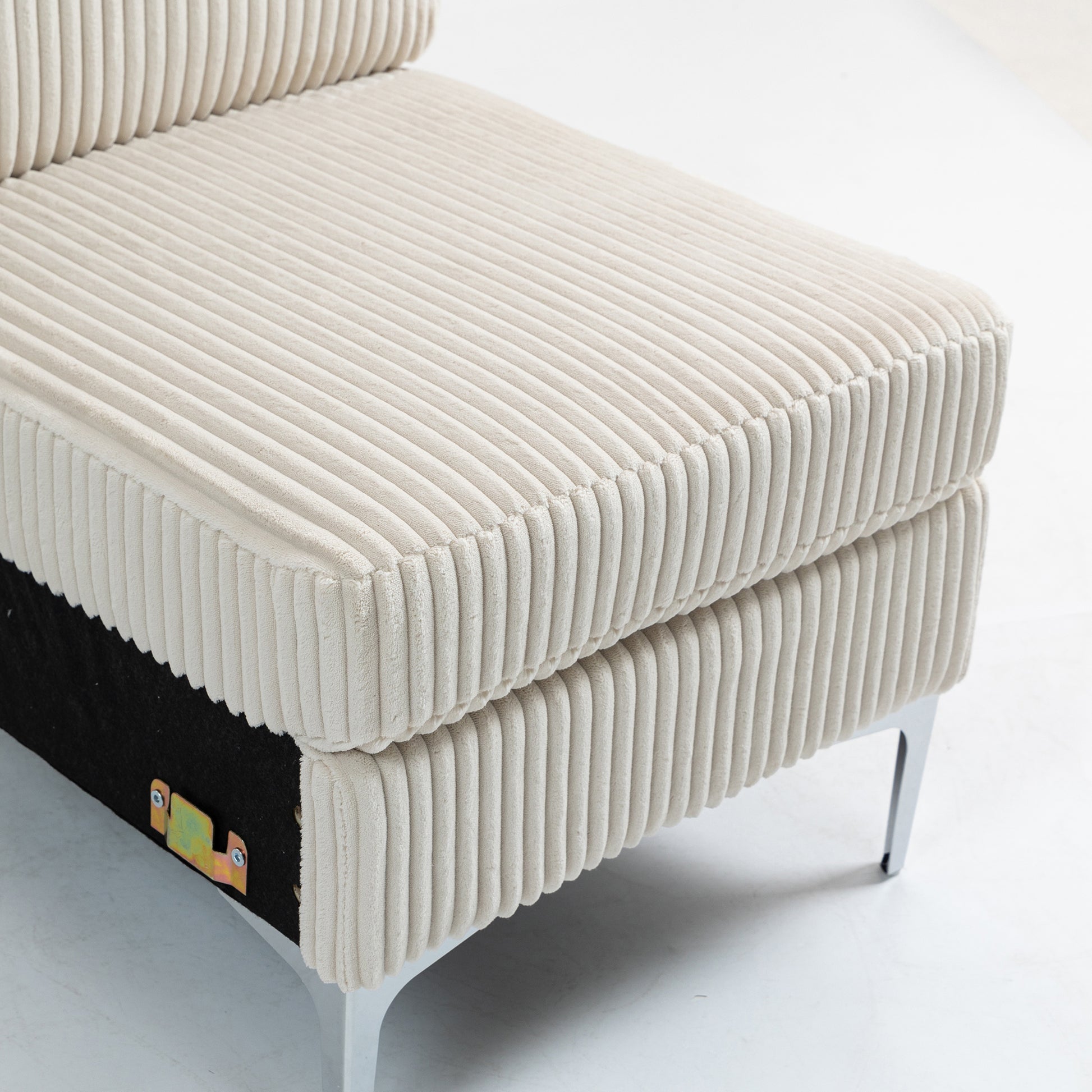 Modular Sectional Sofa Armless Seat Module, Corduroy Sectional Couch, Single Couch Modular Armless Accent Chair with Back Cushion, Beige