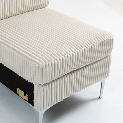 Modular Sectional Sofa Armless Seat Module, Corduroy Sectional Couch, Single Couch Modular Armless Accent Chair with Back Cushion, Beige