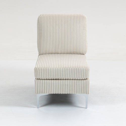 Modular Sectional Sofa Armless Seat Module, Corduroy Sectional Couch, Single Couch Modular Armless Accent Chair with Back Cushion, Beige
