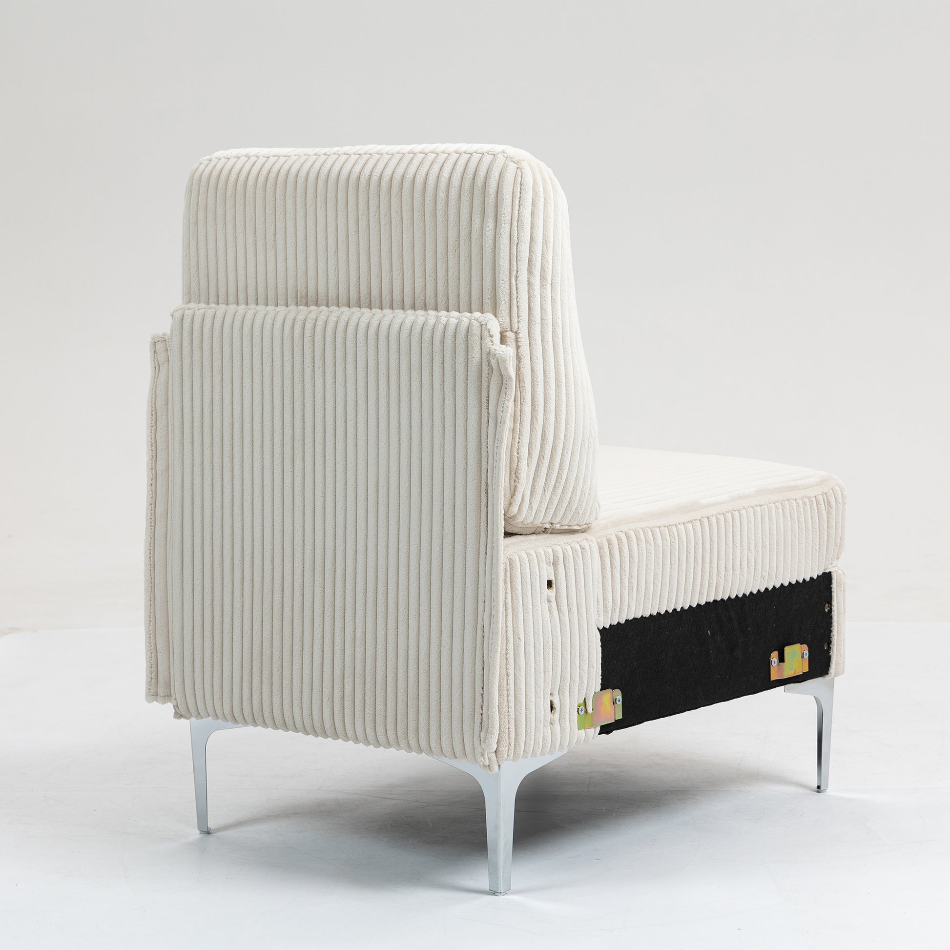 Modular Sectional Sofa Armless Seat Module, Corduroy Sectional Couch, Single Couch Modular Armless Accent Chair with Back Cushion, Beige