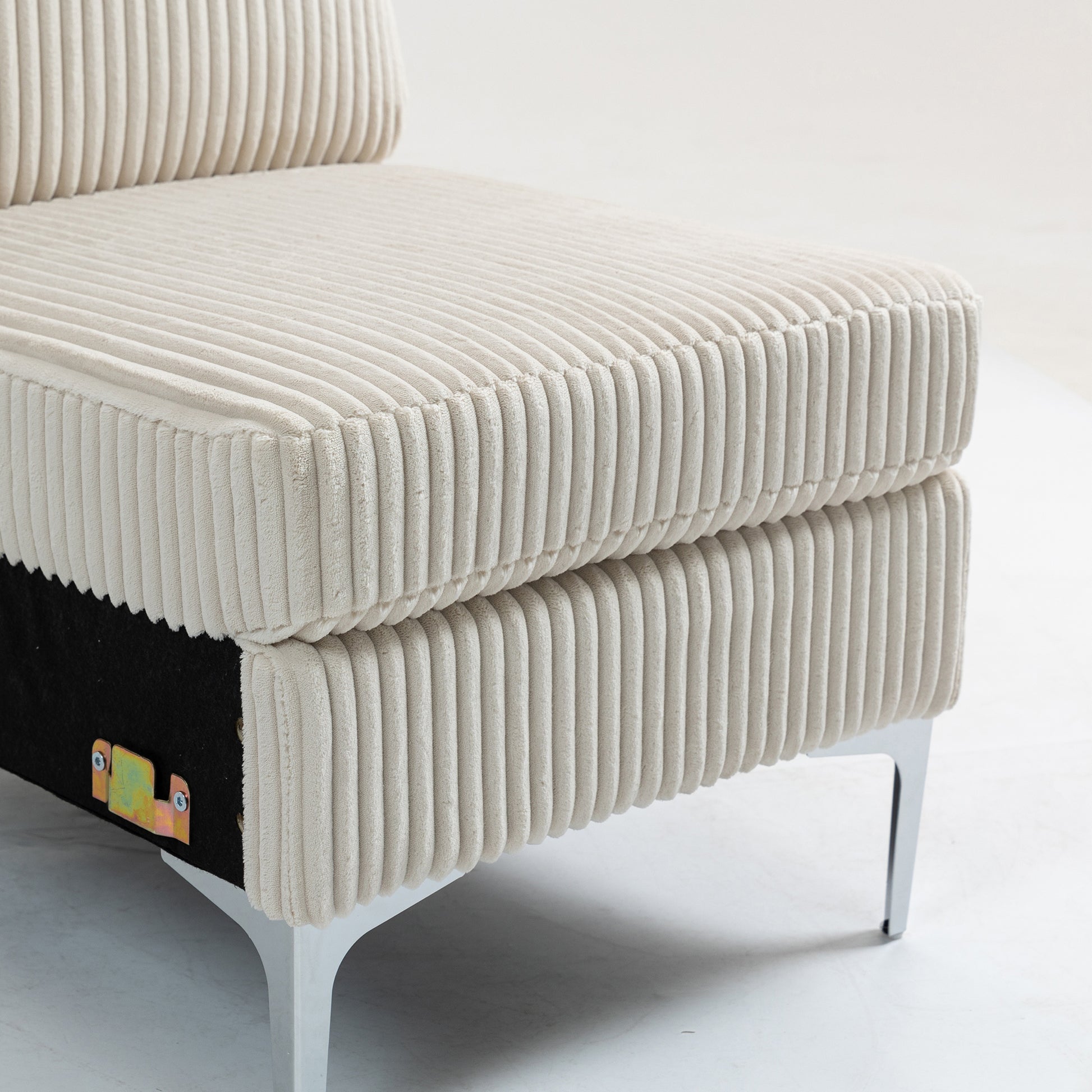Modular Sectional Sofa Armless Seat Module, Corduroy Sectional Couch, Single Couch Modular Armless Accent Chair with Back Cushion, Beige