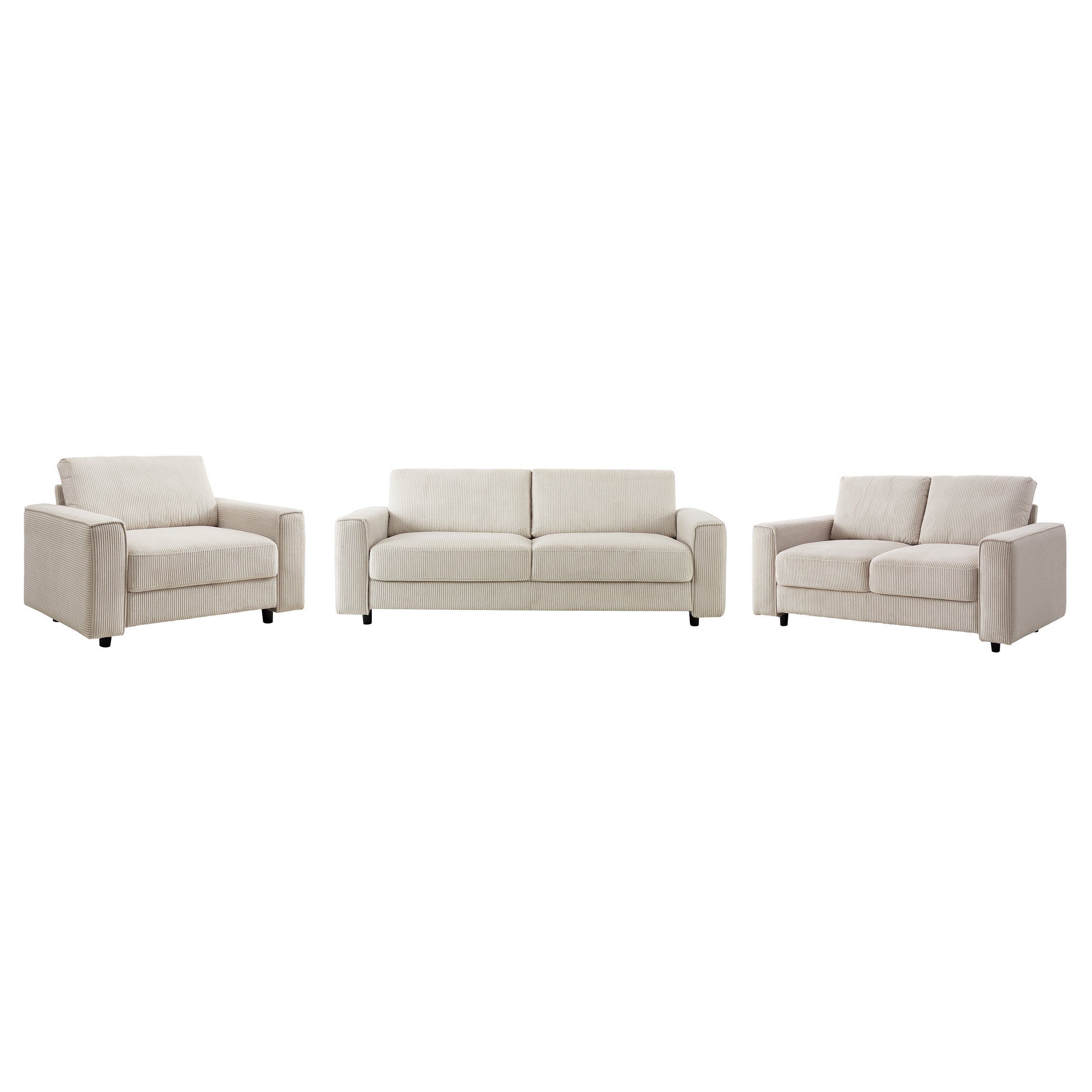 Modern Minimalist Style Corduroy Sectional Sofa 3-Piece Set, Beige, Suitable for Daily Home Use Sectional Sofa