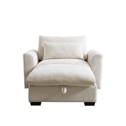 Beige Corduroy Sofa Couch, Modular Couch with Storage Ottoman, Couch Deep Seat Couches for Modern Living Room/Apartment/Office