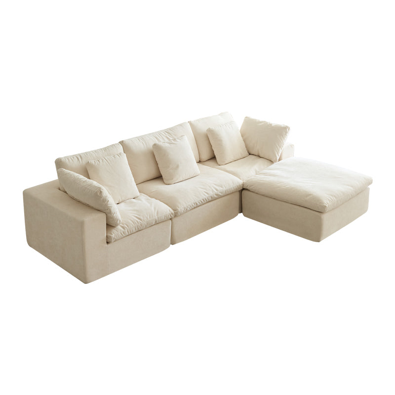 Cloud Modular Sectional Sofa, Oversized Sectional Couches for Living Room, Cushion Deep Seat Sofa Set, Corduroy L Shaped Couch with 1 Ottoman (Beige)