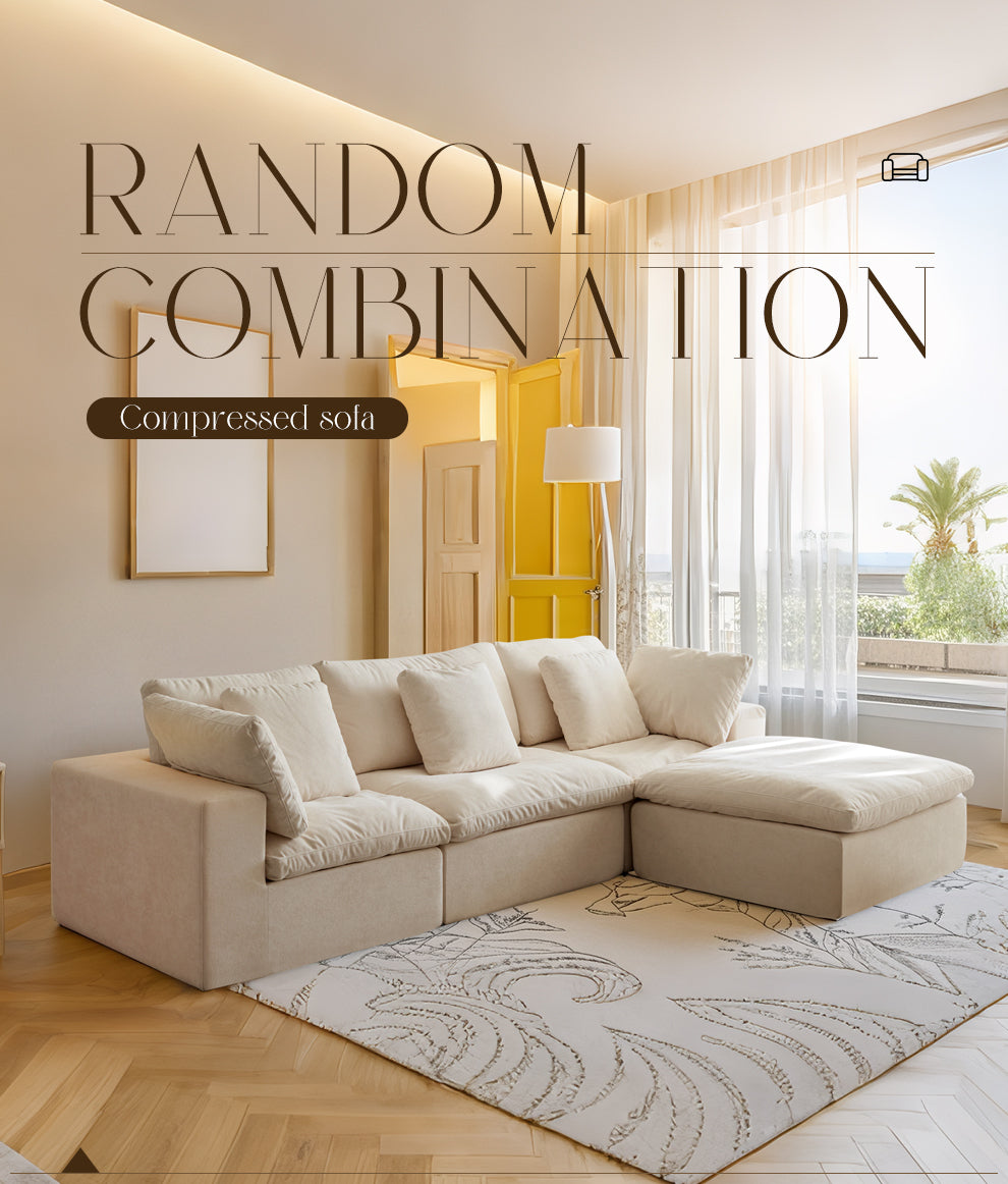 Cloud Modular Sectional Sofa, Oversized Sectional Couches for Living Room, Cushion Deep Seat Sofa Set, Corduroy L Shaped Couch with 1 Ottoman (Beige)