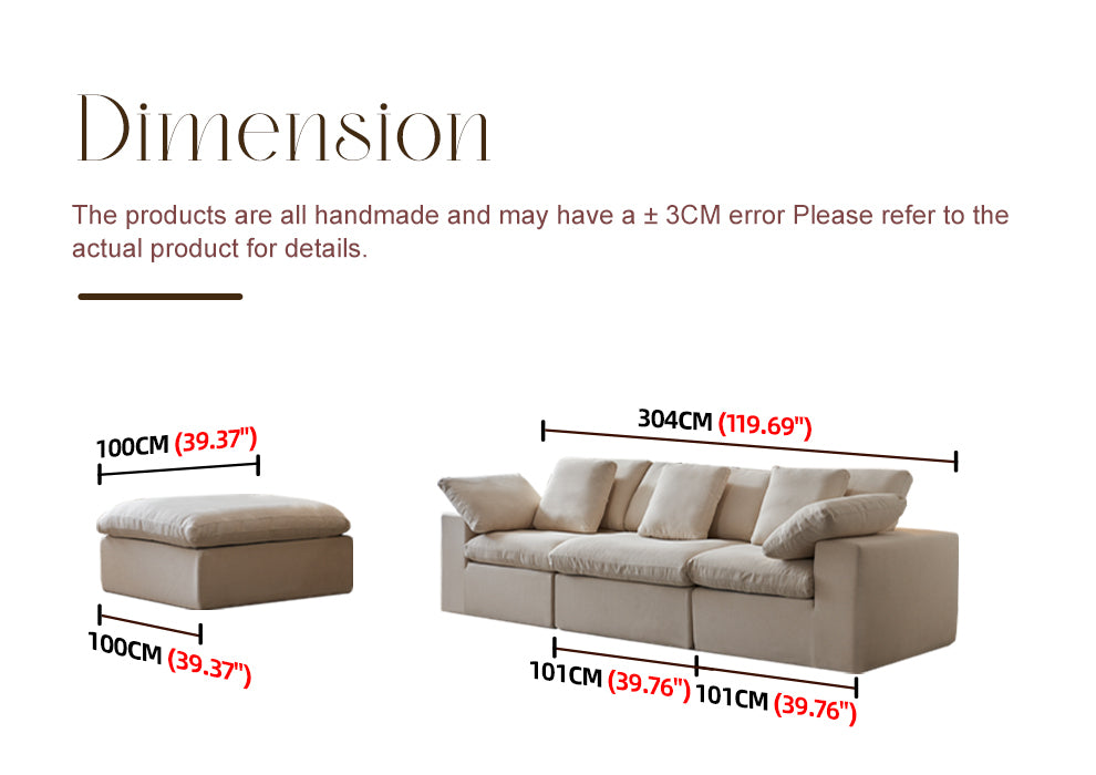 Cloud Modular Sectional Sofa, Oversized Sectional Couches for Living Room, Cushion Deep Seat Sofa Set, Corduroy L Shaped Couch with 1 Ottoman (Beige)