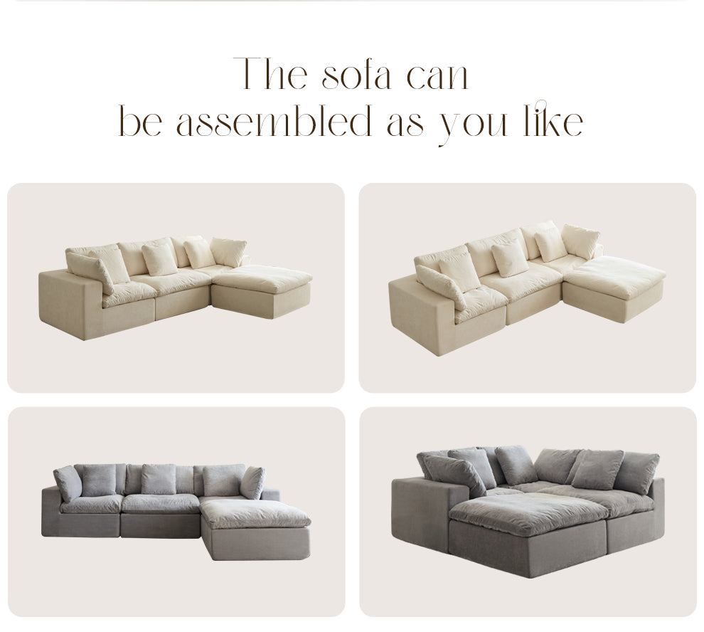 Cloud Modular Sectional Sofa, Oversized Sectional Couches for Living Room, Cushion Deep Seat Sofa Set, Corduroy L Shaped Couch with 1 Ottoman (Beige)