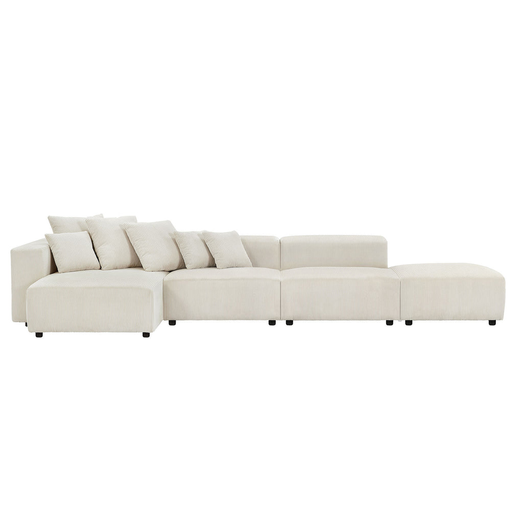 Soft Corduroy Sectional Modular Sofa 4 Piece Set, Small L-Shaped Chaise Couch for Living Room, Apartment, Office, Beige - Groovy Boardz