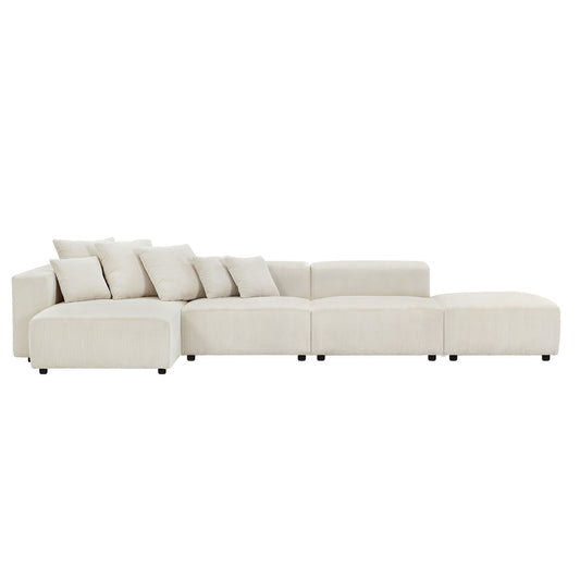 Soft Corduroy Sectional Modular Sofa 4 Piece Set, Small L-Shaped Chaise Couch for Living Room, Apartment, Office, Beige - Groovy Boardz