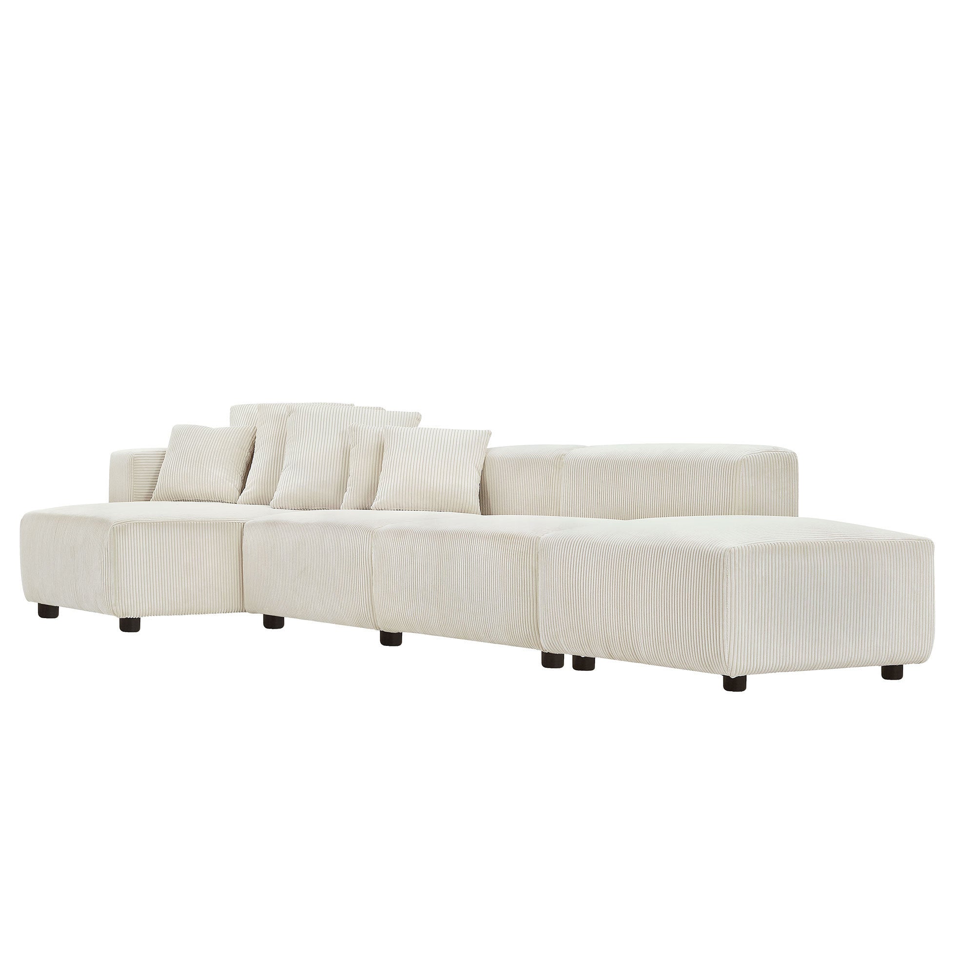Soft Corduroy Sectional Modular Sofa 4 Piece Set, Small L-Shaped Chaise Couch for Living Room, Apartment, Office, Beige - Groovy Boardz