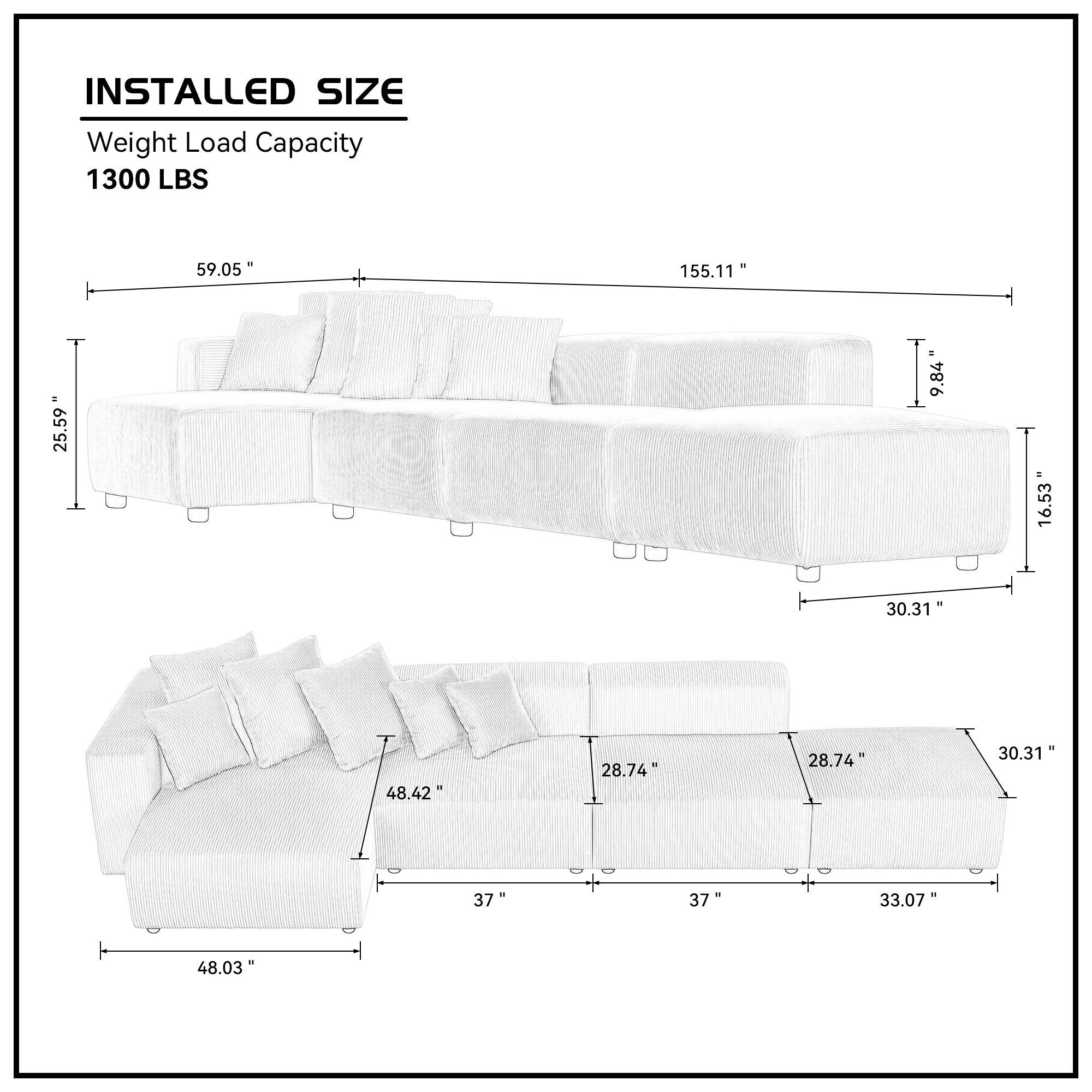 Soft Corduroy Sectional Modular Sofa 4 Piece Set, Small L-Shaped Chaise Couch for Living Room, Apartment, Office, Beige - Groovy Boardz
