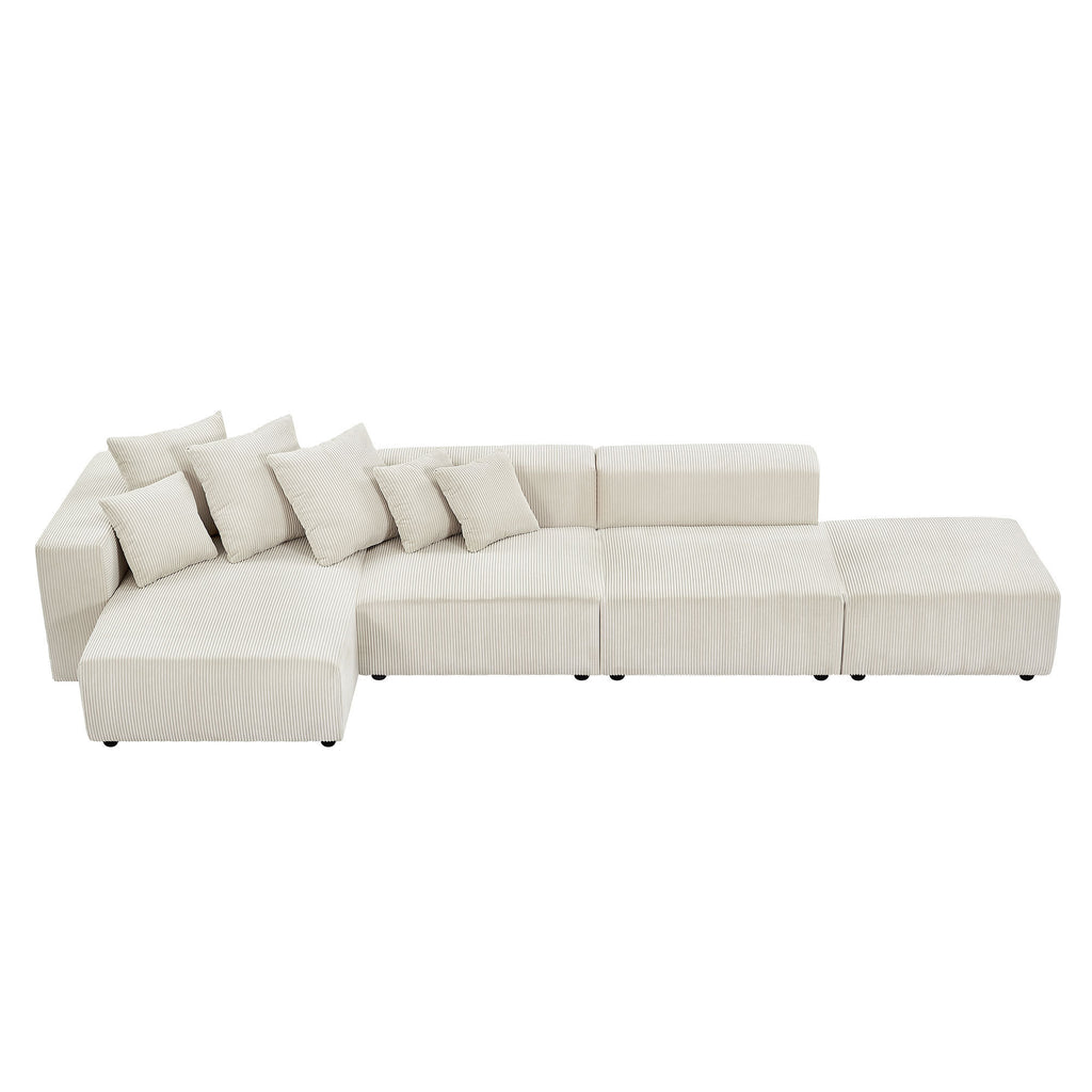 Soft Corduroy Sectional Modular Sofa 4 Piece Set, Small L-Shaped Chaise Couch for Living Room, Apartment, Office, Beige - Groovy Boardz