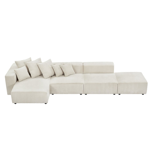 Soft Corduroy Sectional Modular Sofa 4 Piece Set, Small L-Shaped Chaise Couch for Living Room, Apartment, Office, Beige - Groovy Boardz