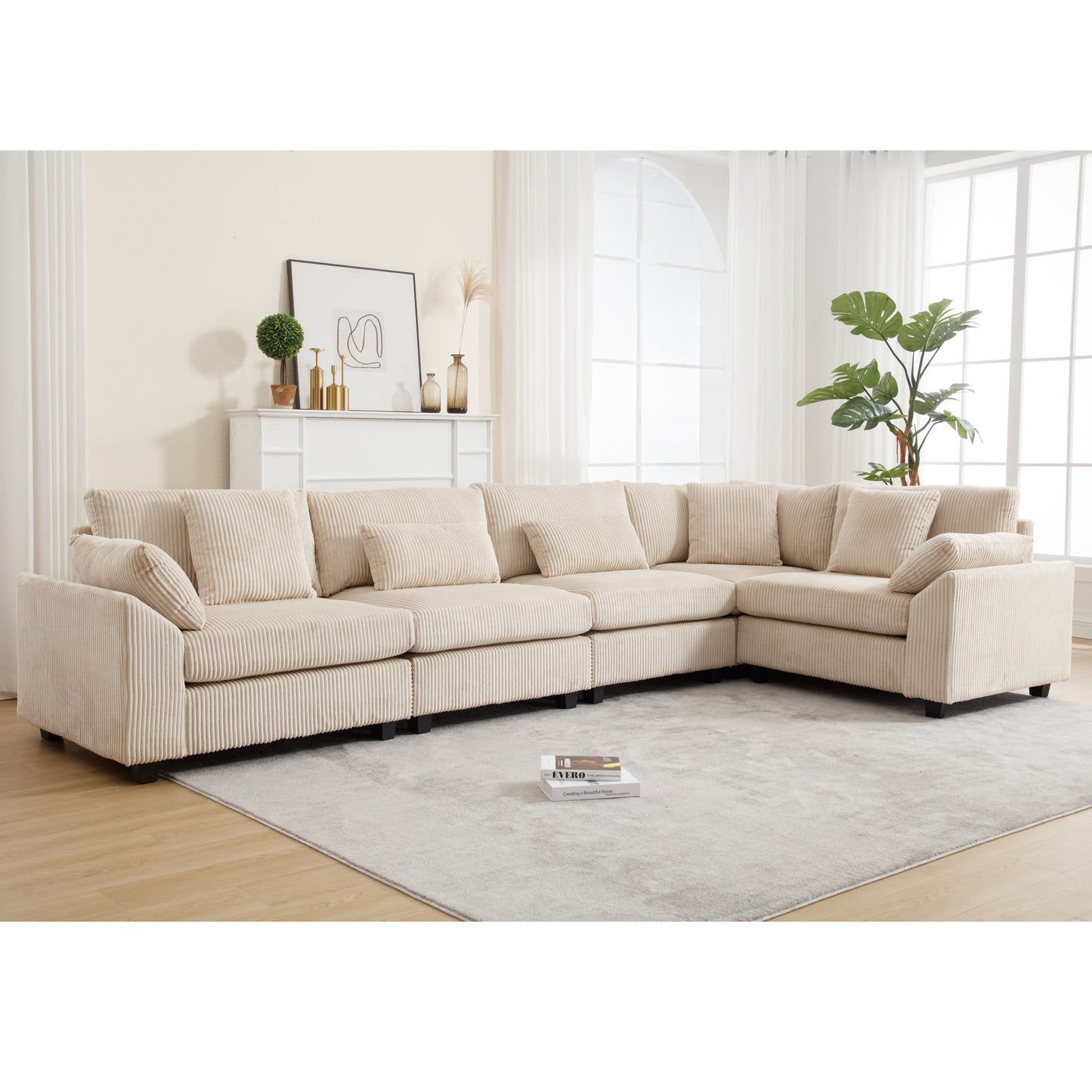 {NEW ARRIVAL} {VIDEO provided} Oversized Modular Sectional Sofa, Convertible Sectional Sofa, Corduroy for Living Room,  Beige