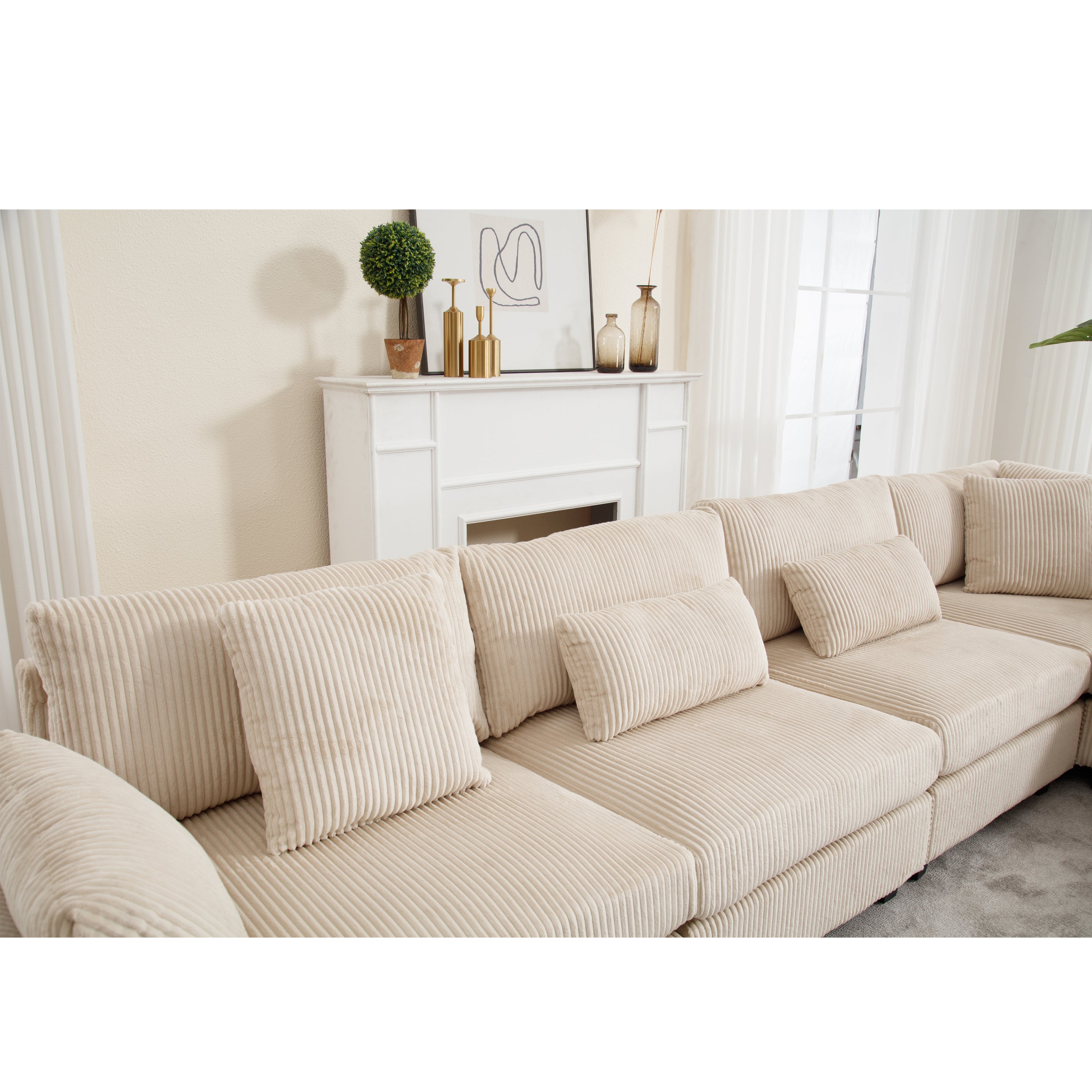 {NEW ARRIVAL} {VIDEO provided} Oversized Modular Sectional Sofa, Convertible Sectional Sofa, Corduroy for Living Room,  Beige