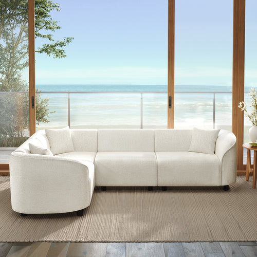 104' L-Shaped Curved Contemporary Sectional Sofa in Beige: Plush 4-Seater, Sculptural Design & Premium Bouclé Upholstery – Modern Luxury for Spacious Living