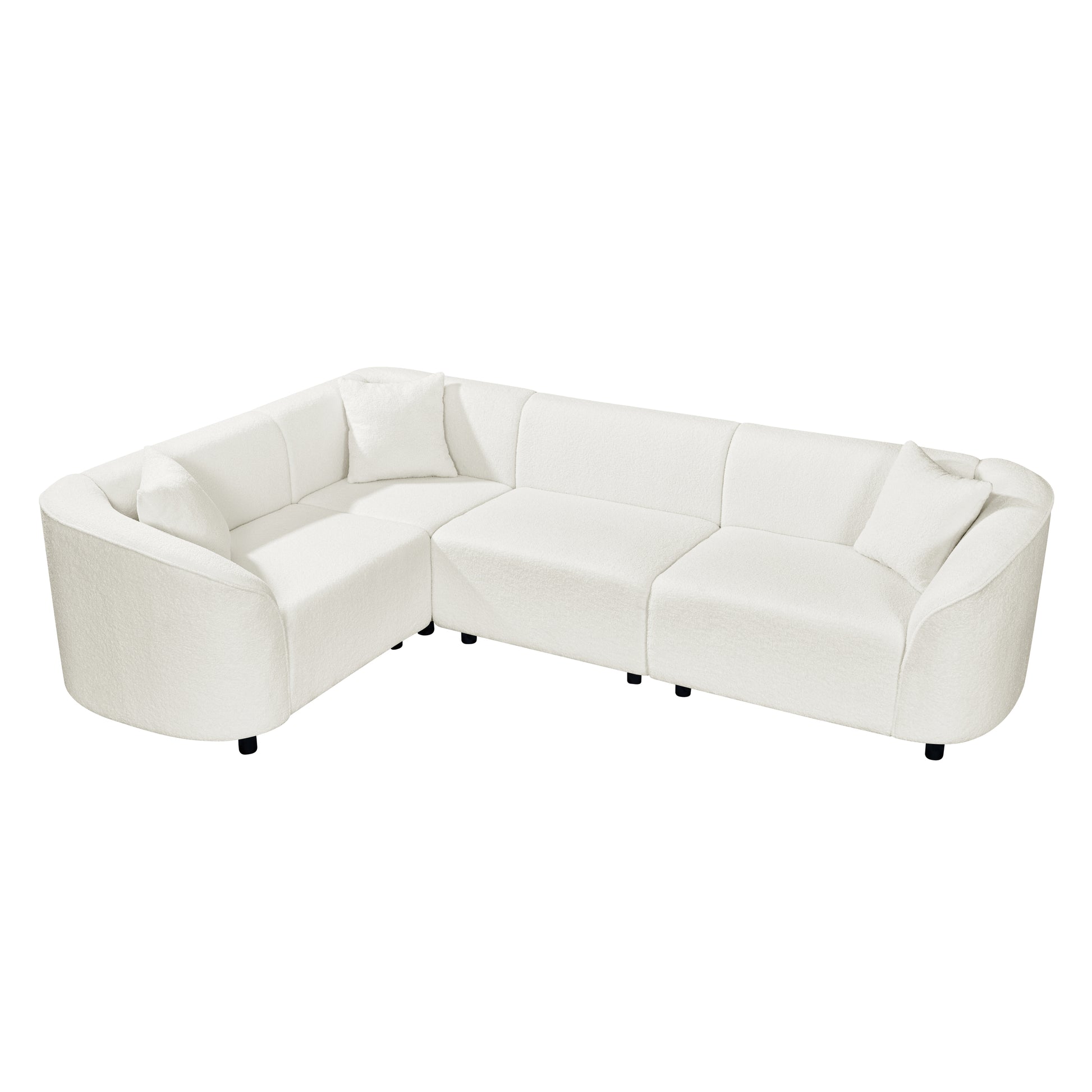 104' L-Shaped Curved Contemporary Sectional Sofa in Beige: Plush 4-Seater, Sculptural Design & Premium Bouclé Upholstery – Modern Luxury for Spacious Living