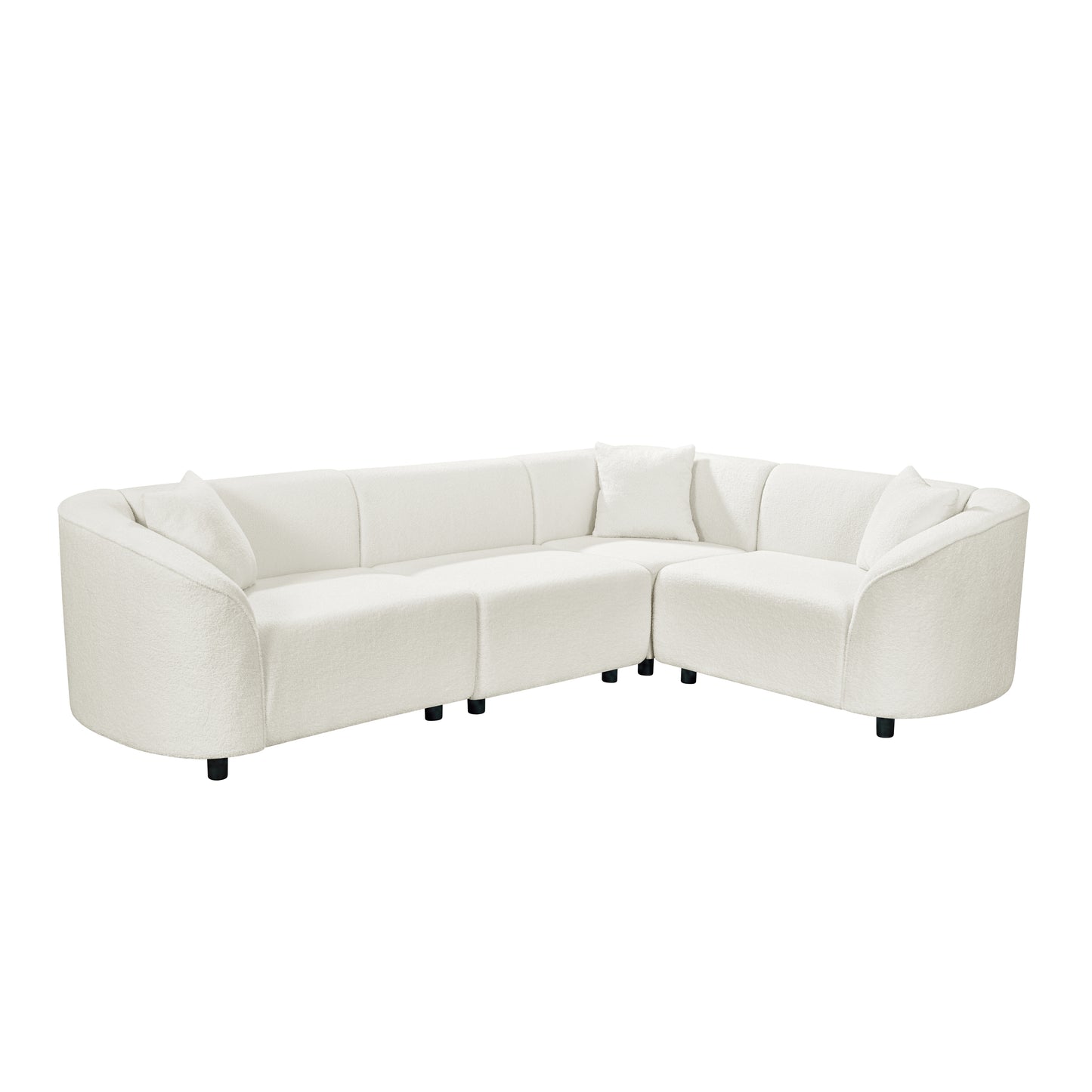 104' L-Shaped Curved Contemporary Sectional Sofa in Beige: Plush 4-Seater, Sculptural Design & Premium Bouclé Upholstery – Modern Luxury for Spacious Living