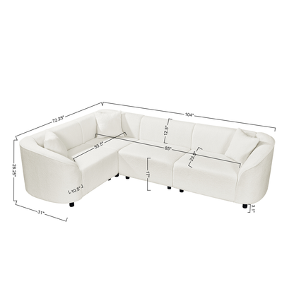 104' L-Shaped Curved Contemporary Sectional Sofa in Beige: Plush 4-Seater, Sculptural Design & Premium Bouclé Upholstery – Modern Luxury for Spacious Living