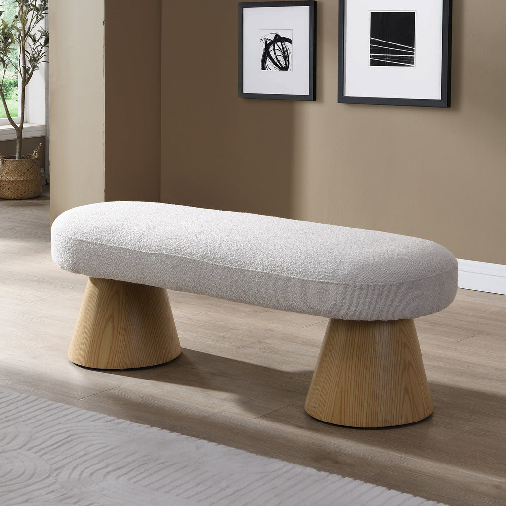 Dining Bench for Dining Room, Upholstered Bedroom End of Bed Entryway Bench Fabric Ottoman for Living Room, Beige Stool Top Wood Leg 300 LBS Weight Capacity