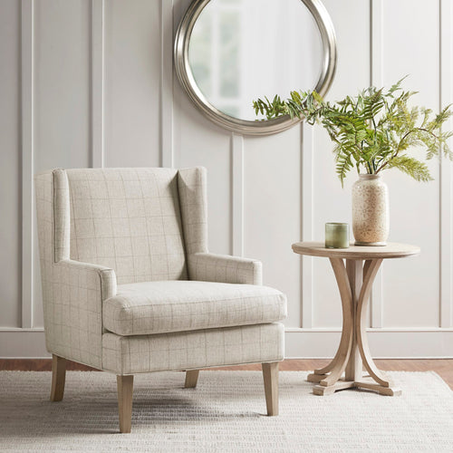 Farmhouse Style Accent Chair in Beige Upholstery with Solid Wood Frame and Legs Accent Chair