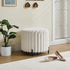 22.05'Wide Upholstered Round Pouf Ottoman Foot Rest with Black Metal Legs,Faux Fur Footstool for Living Room Bedroom Entryway. Beige