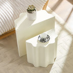 2PCS Set Side Table,Wavy Edges Design Fiberglass Coffee Table for Living Room,Bedroom,Modern Design End Table for Apartment,No Need Assembly