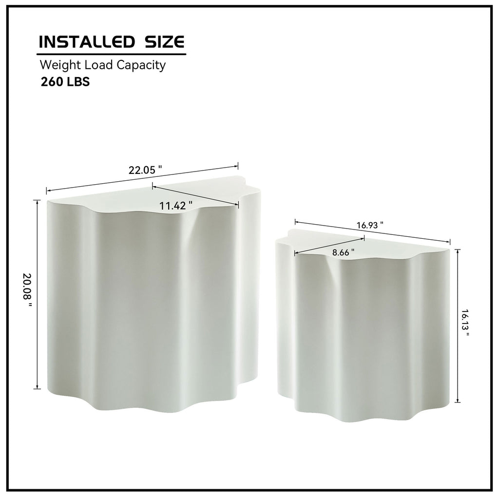 2PCS Set Side Table,Wavy Edges Design Fiberglass Coffee Table for Living Room,Bedroom,Modern Design End Table for Apartment,No Need Assembly