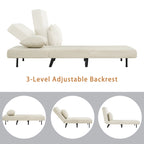 3 in 1 Foldable Linen Chaise Lounge with Adjustable Backrest, Footrest & Detachable Pillow, Convertible Chair Bed, Accent Chair, Small Space Sofa Bed for Living Room, Bedroom and Office, Beige