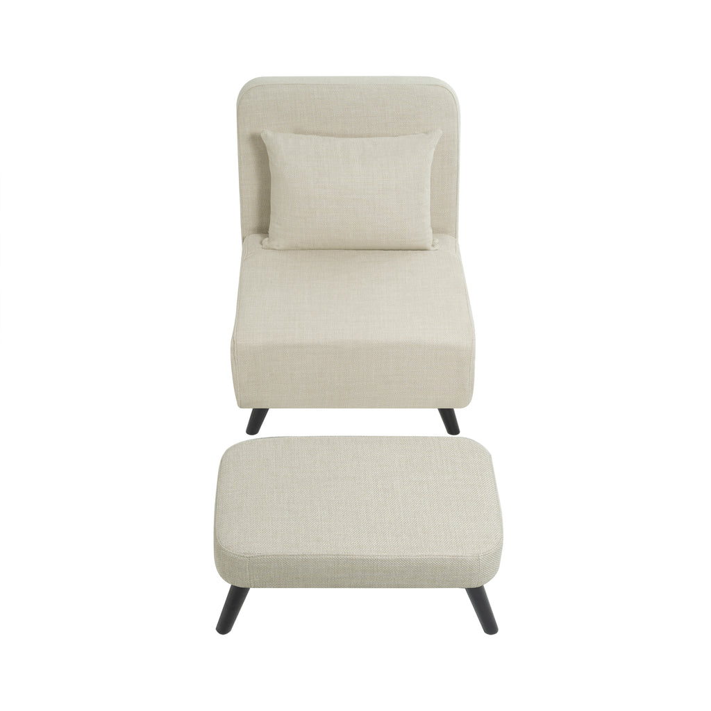 3 in 1 Foldable Linen Chaise Lounge with Adjustable Backrest, Footrest & Detachable Pillow, Convertible Chair Bed, Accent Chair, Small Space Sofa Bed for Living Room, Bedroom and Office, Beige