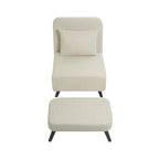 3 in 1 Foldable Linen Chaise Lounge with Adjustable Backrest, Footrest & Detachable Pillow, Convertible Chair Bed, Accent Chair, Small Space Sofa Bed for Living Room, Bedroom and Office, Beige