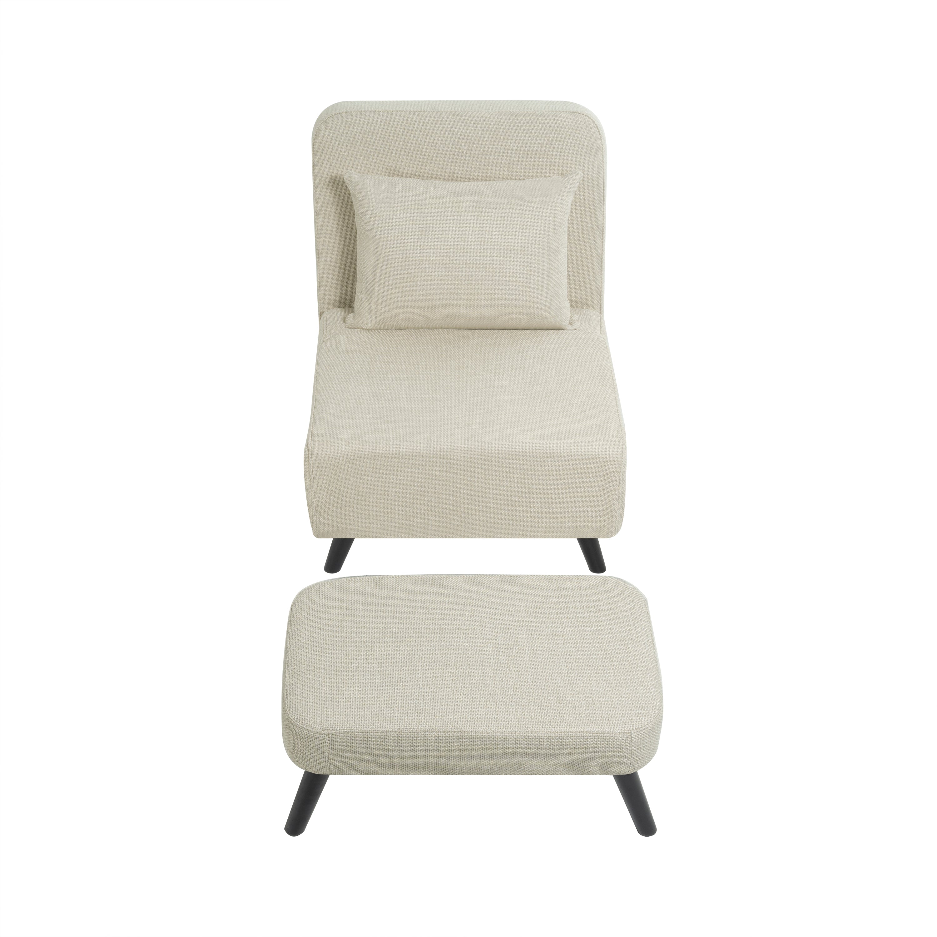 3 in 1 Foldable Linen Chaise Lounge with Adjustable Backrest, Footrest & Detachable Pillow, Convertible Chair Bed, Accent Chair, Small Space Sofa Bed for Living Room, Bedroom and Office, Beige