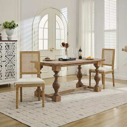 French Decor Chairs Set of 2, Louis Dining Chairs with Square Rattan Backrest and Exquisitely Carved Solid Wood Frame for Living Room, Kitchen, Restaurant,SW1779BG, Beige