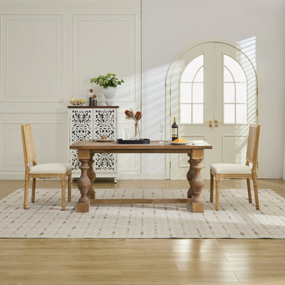 French Decor Chairs Set of 2, Louis Dining Chairs with Square Rattan Backrest and Exquisitely Carved Solid Wood Frame for Living Room, Kitchen, Restaurant,SW1779BG, Beige