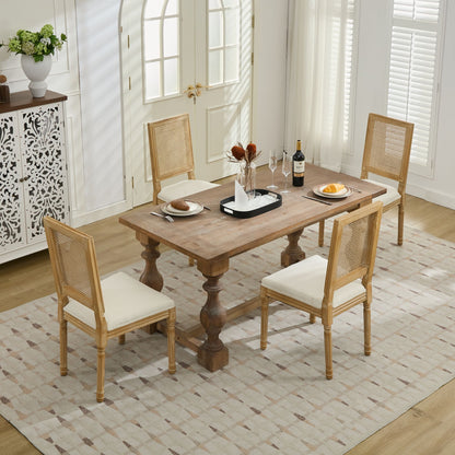 French Decor Chairs Set of 2, Louis Dining Chairs with Square Rattan Backrest and Exquisitely Carved Solid Wood Frame for Living Room, Kitchen, Restaurant,SW1779BG, Beige