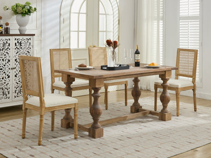 French Decor Chairs Set of 2, Louis Dining Chairs with Square Rattan Backrest and Exquisitely Carved Solid Wood Frame for Living Room, Kitchen, Restaurant,SW1779BG, Beige