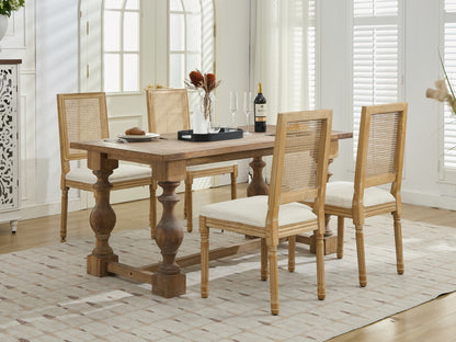 French Decor Chairs Set of 2, Louis Dining Chairs with Square Rattan Backrest and Exquisitely Carved Solid Wood Frame for Living Room, Kitchen, Restaurant,SW1779BG, Beige