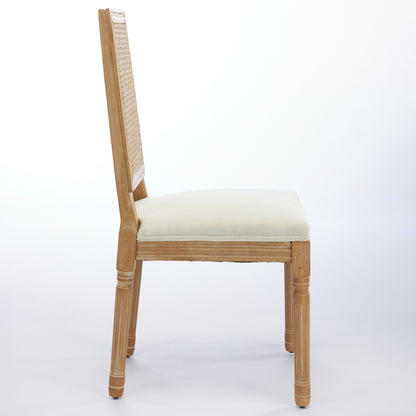 French Decor Chairs Set of 2, Louis Dining Chairs with Square Rattan Backrest and Exquisitely Carved Solid Wood Frame for Living Room, Kitchen, Restaurant,SW1779BG, Beige