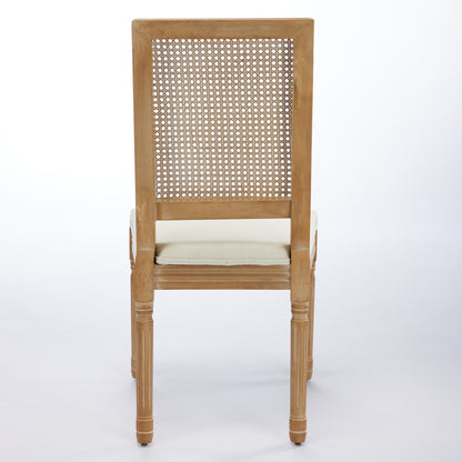 French Decor Chairs Set of 2, Louis Dining Chairs with Square Rattan Backrest and Exquisitely Carved Solid Wood Frame for Living Room, Kitchen, Restaurant,SW1779BG, Beige