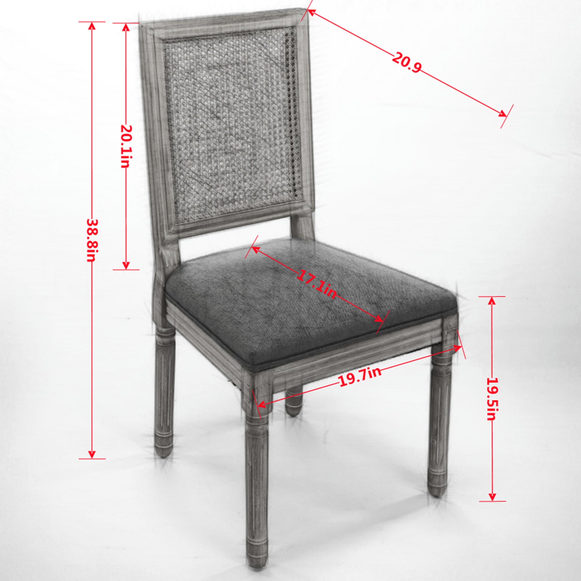 French Decor Chairs Set of 2, Louis Dining Chairs with Square Rattan Backrest and Exquisitely Carved Solid Wood Frame for Living Room, Kitchen, Restaurant,SW1779BG, Beige