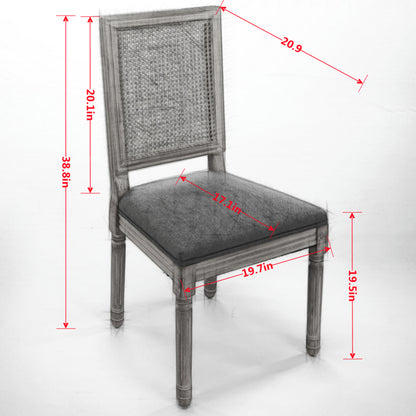 French Decor Chairs Set of 2, Louis Dining Chairs with Square Rattan Backrest and Exquisitely Carved Solid Wood Frame for Living Room, Kitchen, Restaurant,SW1779BG, Beige