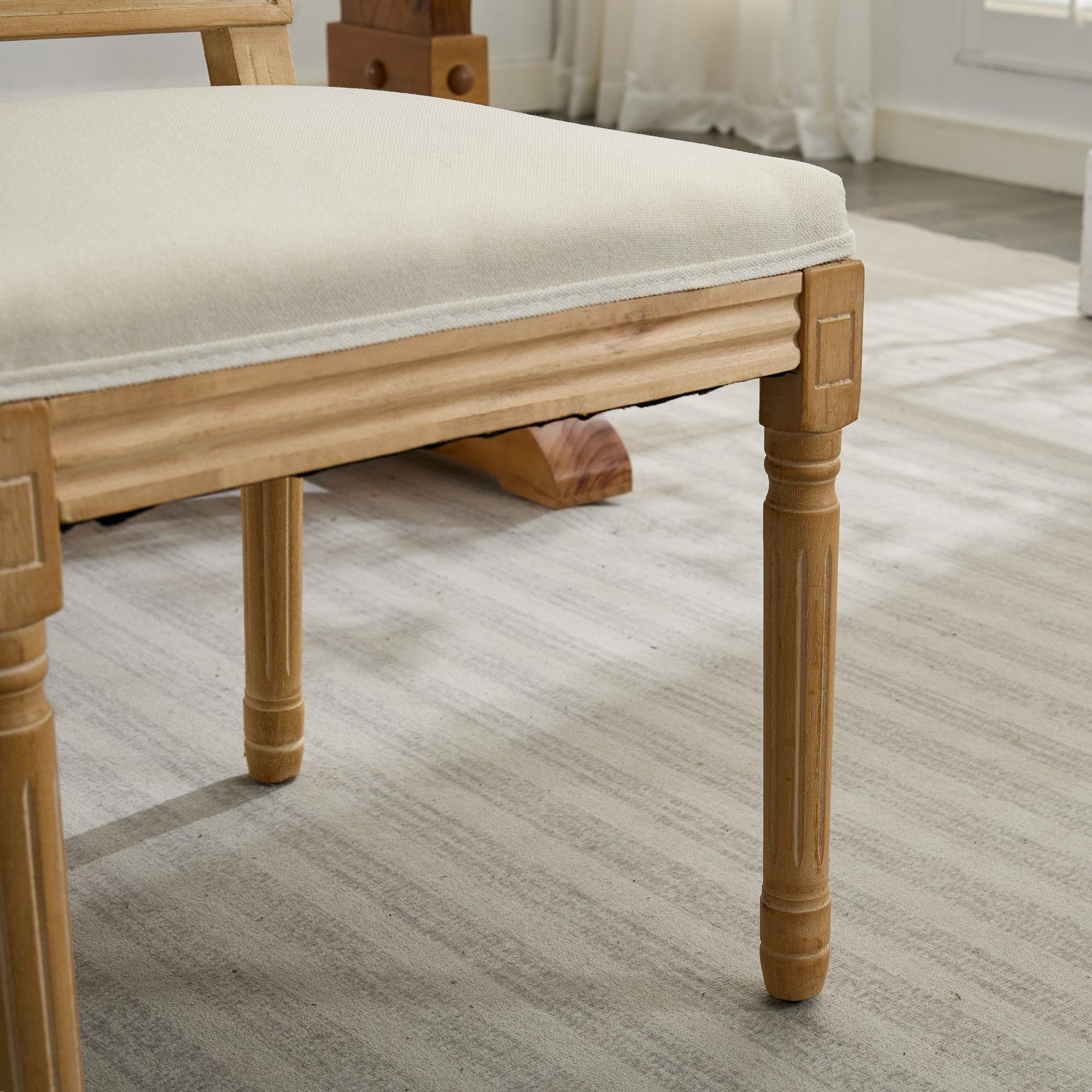 French Decor Chairs Set of 2, Louis Dining Chairs with Square Backrest and Exquisitely Carved Solid Wood Frame for Living Room, Kitchen, Restaurant,SW1879BG, Beige