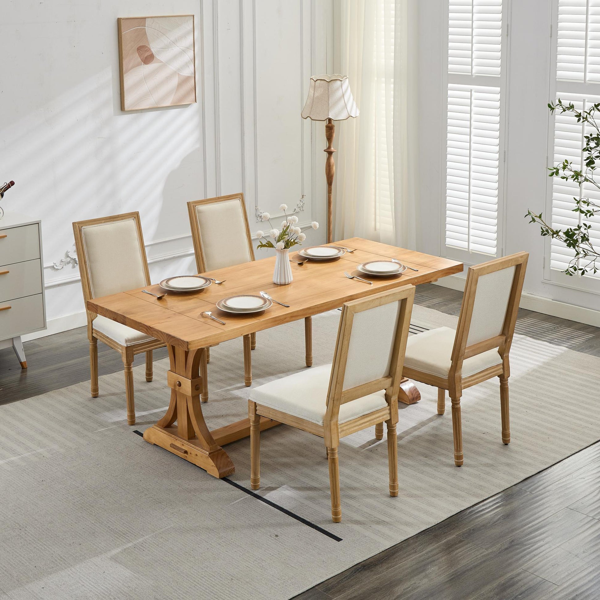 French Decor Chairs Set of 2, Louis Dining Chairs with Square Backrest and Exquisitely Carved Solid Wood Frame for Living Room, Kitchen, Restaurant,SW1879BG, Beige