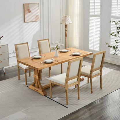 French Decor Chairs Set of 2, Louis Dining Chairs with Square Backrest and Exquisitely Carved Solid Wood Frame for Living Room, Kitchen, Restaurant,SW1879BG, Beige