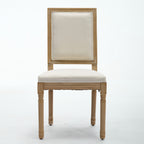French Decor Chairs Set of 2, Louis Dining Chairs with Square Backrest and Exquisitely Carved Solid Wood Frame for Living Room, Kitchen, Restaurant,SW1879BG, Beige