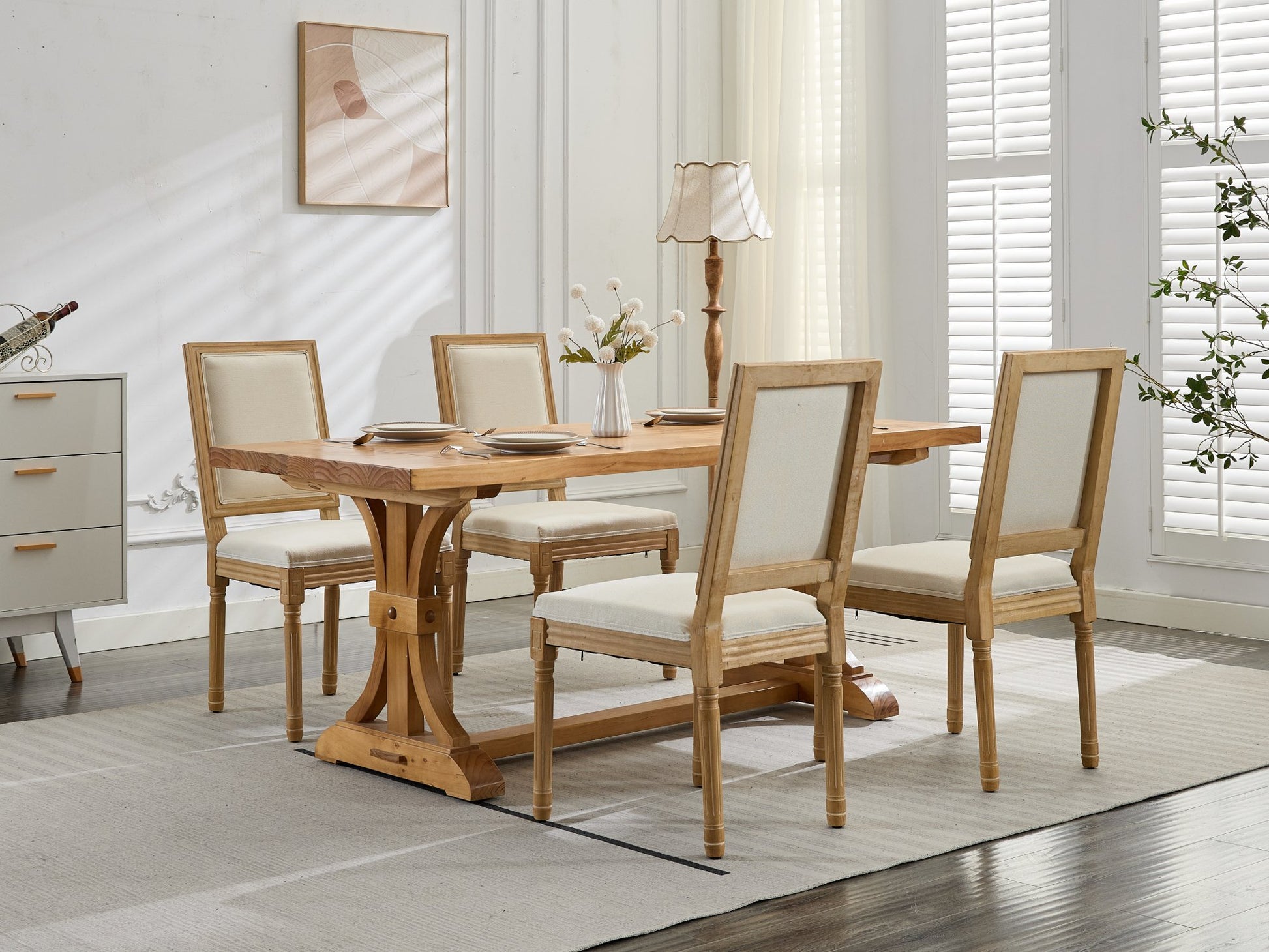 French Decor Chairs Set of 2, Louis Dining Chairs with Square Backrest and Exquisitely Carved Solid Wood Frame for Living Room, Kitchen, Restaurant,SW1879BG, Beige