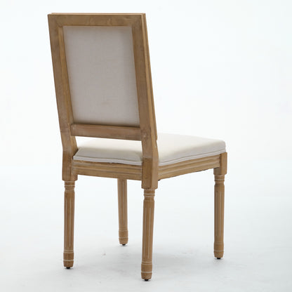 French Decor Chairs Set of 2, Louis Dining Chairs with Square Backrest and Exquisitely Carved Solid Wood Frame for Living Room, Kitchen, Restaurant,SW1879BG, Beige