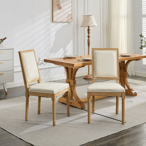 French Decor Chairs Set of 2, Louis Dining Chairs with Square Backrest and Exquisitely Carved Solid Wood Frame for Living Room, Kitchen, Restaurant,SW1879BG, Beige