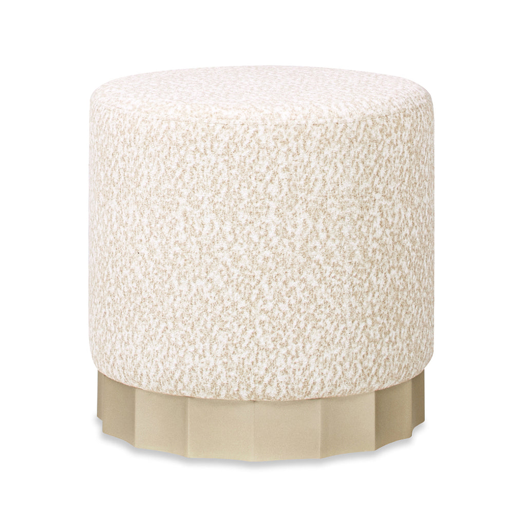 Hampton 18' Round Upholstered Ottoman with Scalloped Base, Speckled Egg Beige Chenille - Groovy Boardz